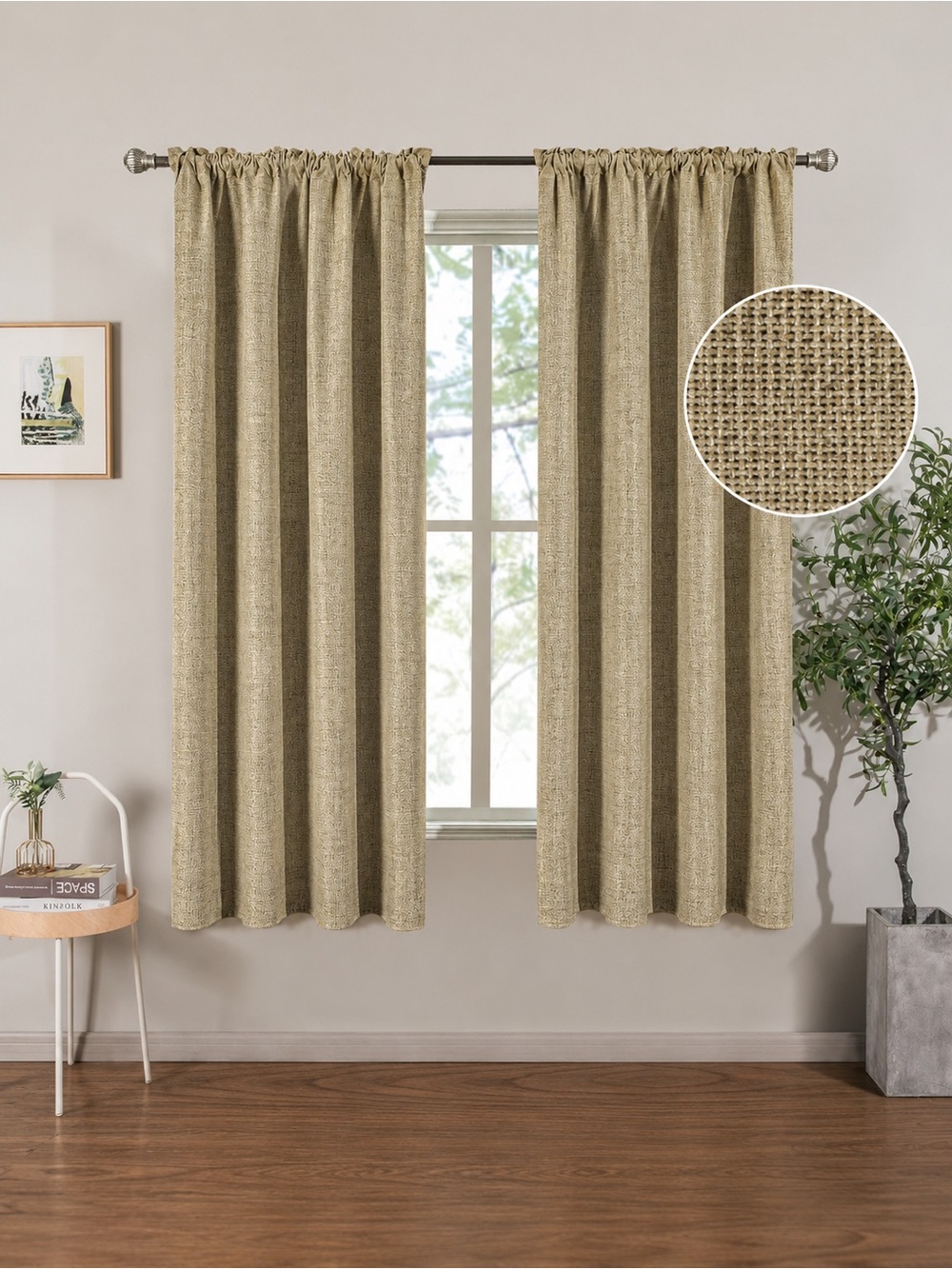 Rod Pocket Faux Linen 100% Blackout Curtains 63”